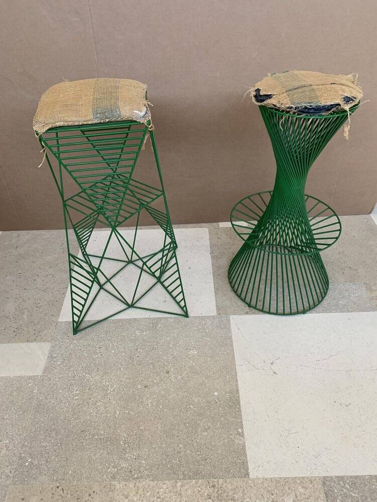 Emerald Green Metal Stools, Italy, Set of 2