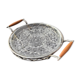 Glass top with 5 compartments with its silver metal support with 2 wooden handles