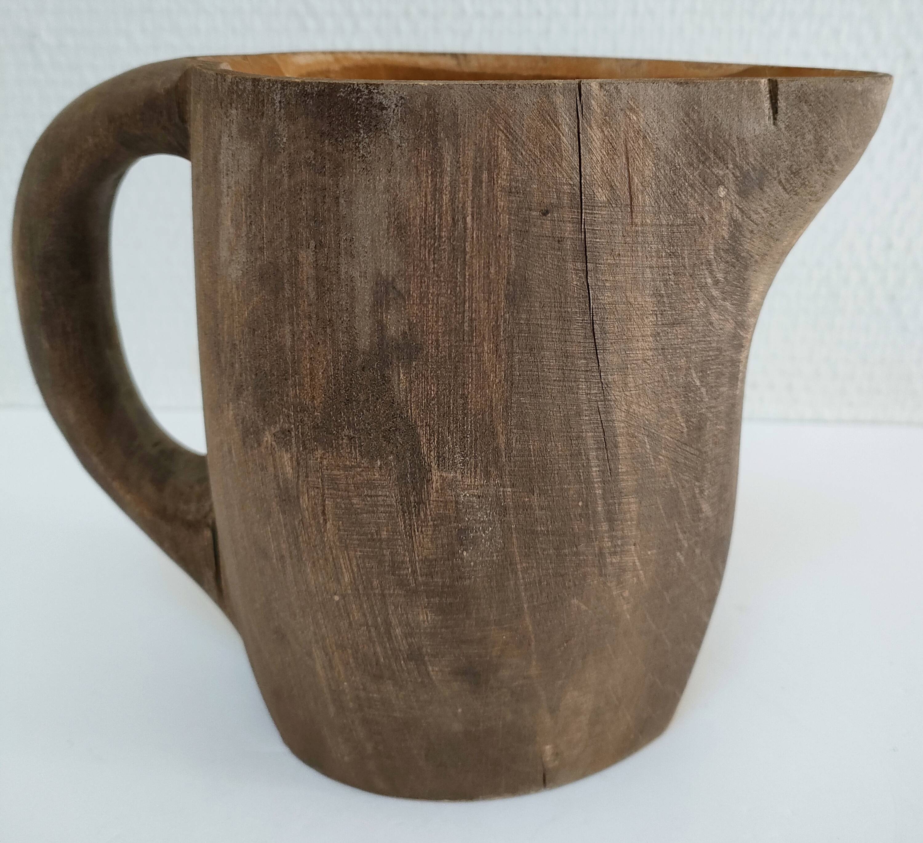Solid wood pitcher patinated brutalist 60s