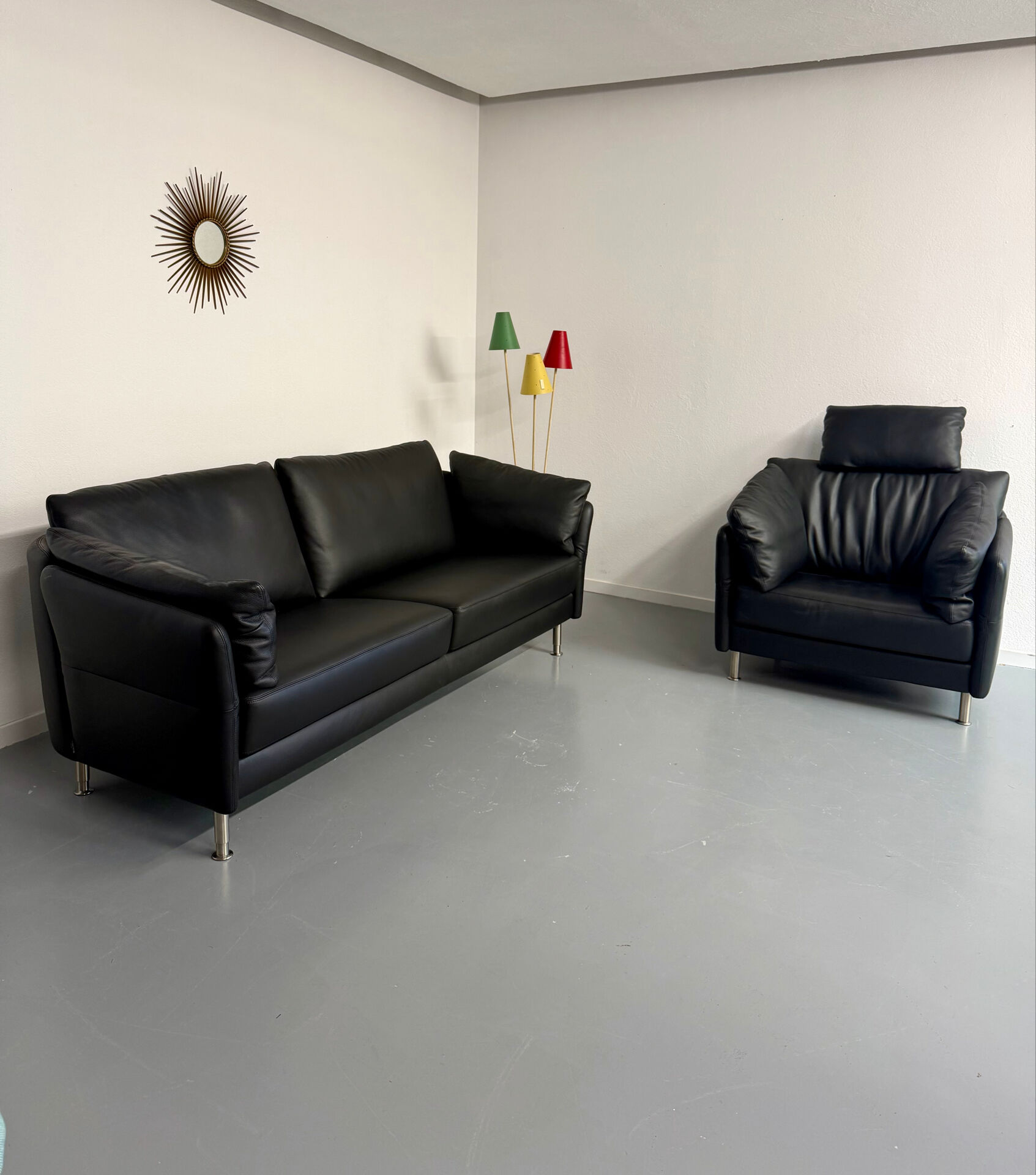 3-seater sofa Intertime I-Cielo black leather contemporary design