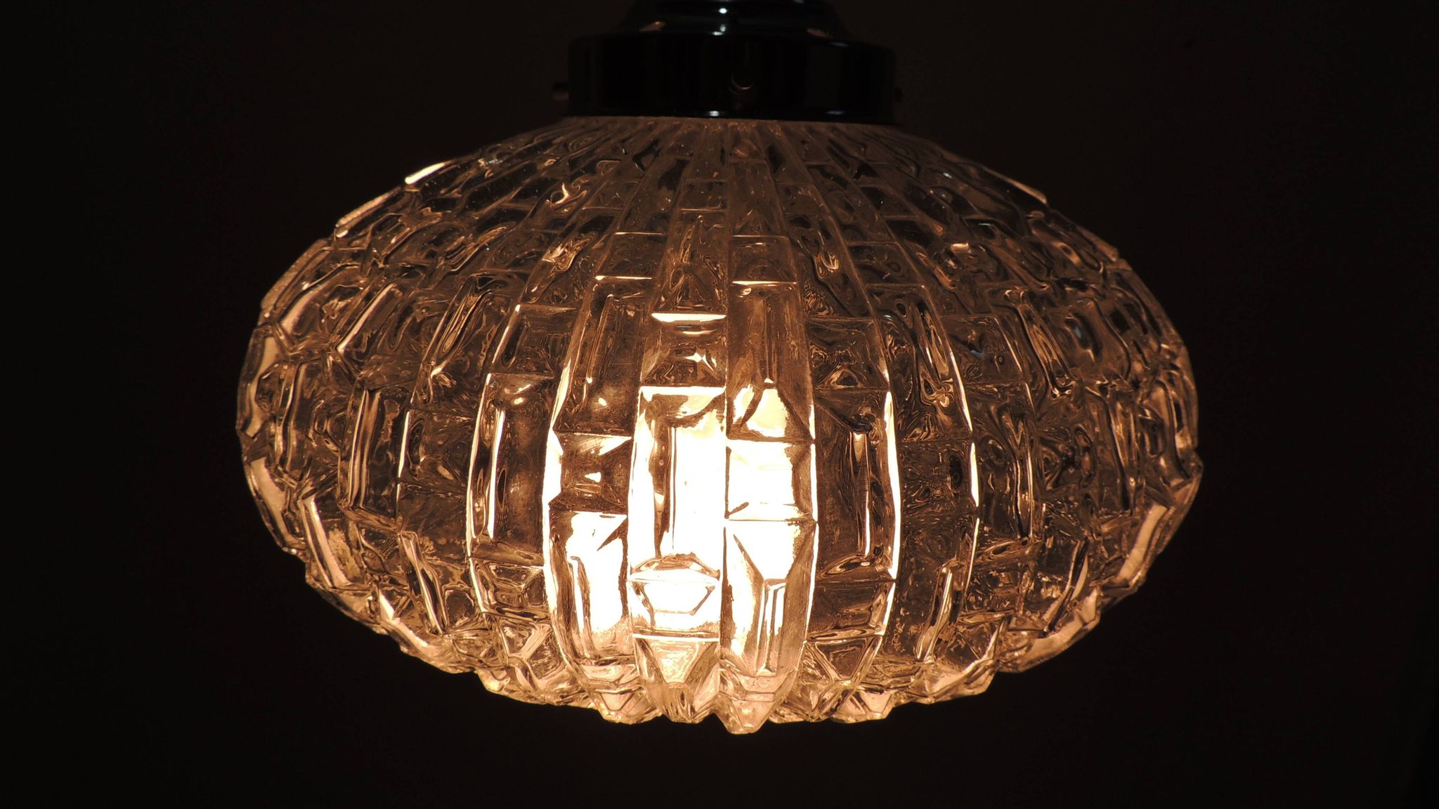 1970s vintage cut glass suspension – retro design ball lamp – L