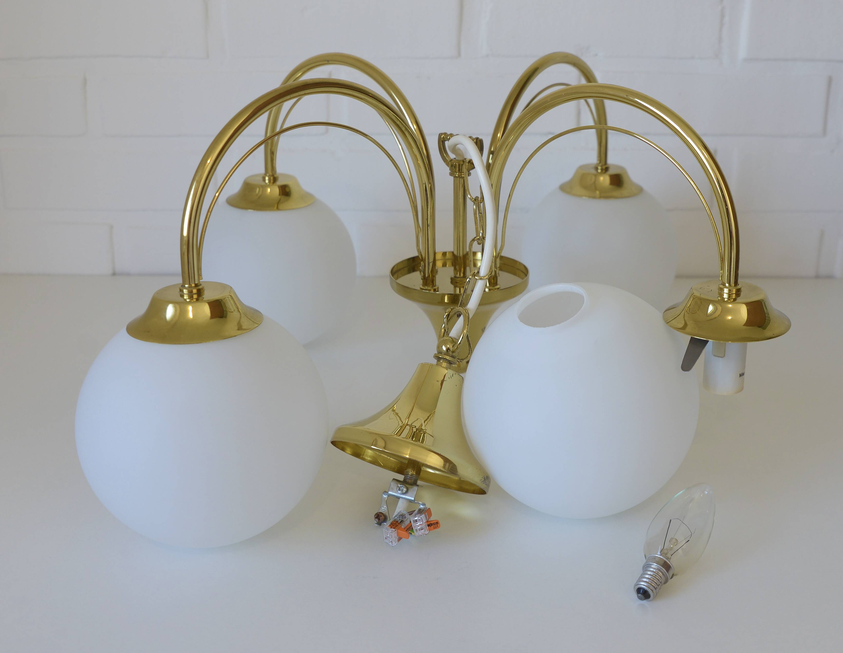 Elegant Gold Vintage Chandelier Mid Century Hollywood Regency Hanging Lamp