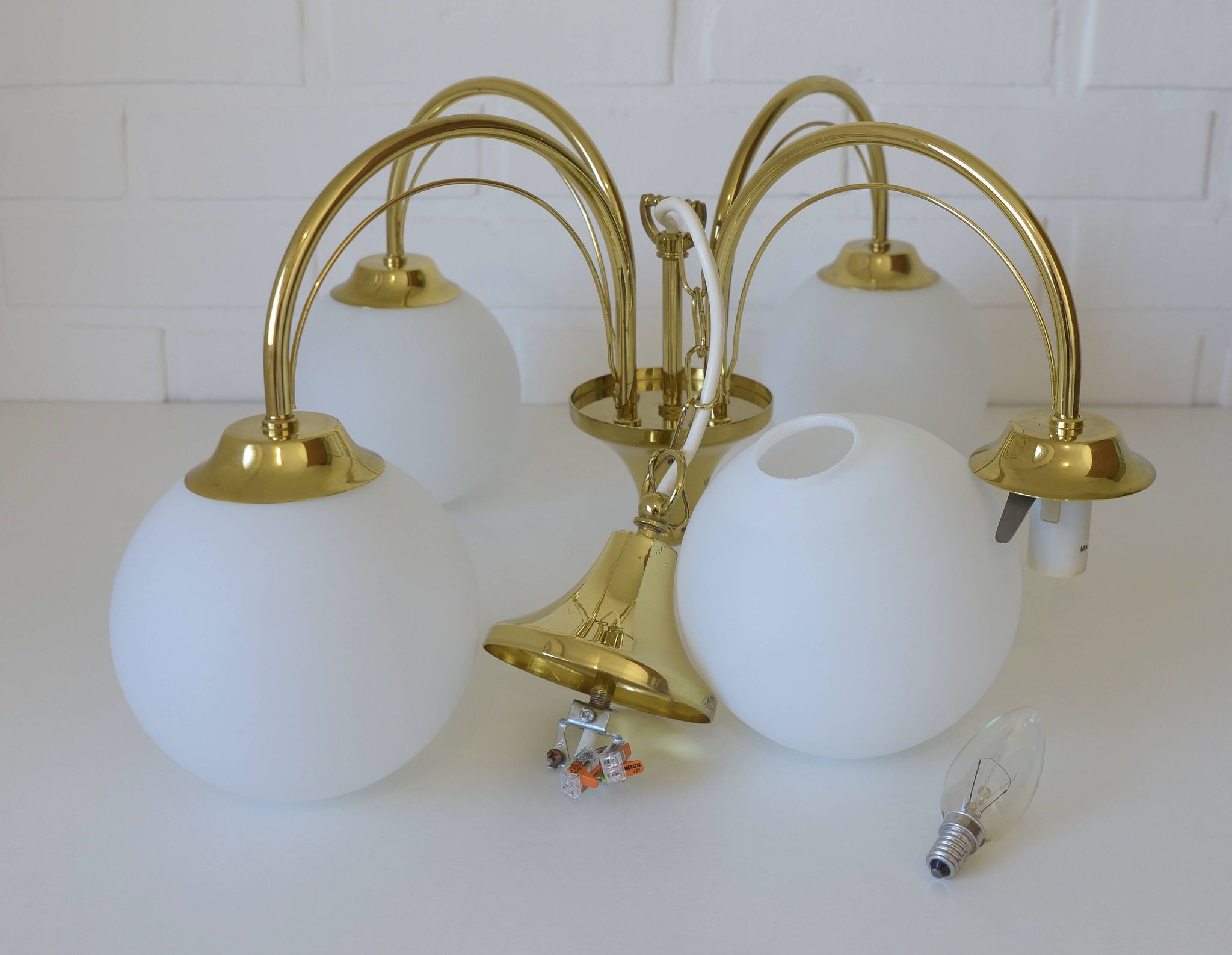 Elegant Gold Vintage Chandelier Mid Century Hollywood Regency Hanging Lamp