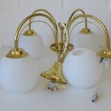 Elegant Gold Vintage Chandelier Mid Century Hollywood Regency Hanging Lamp