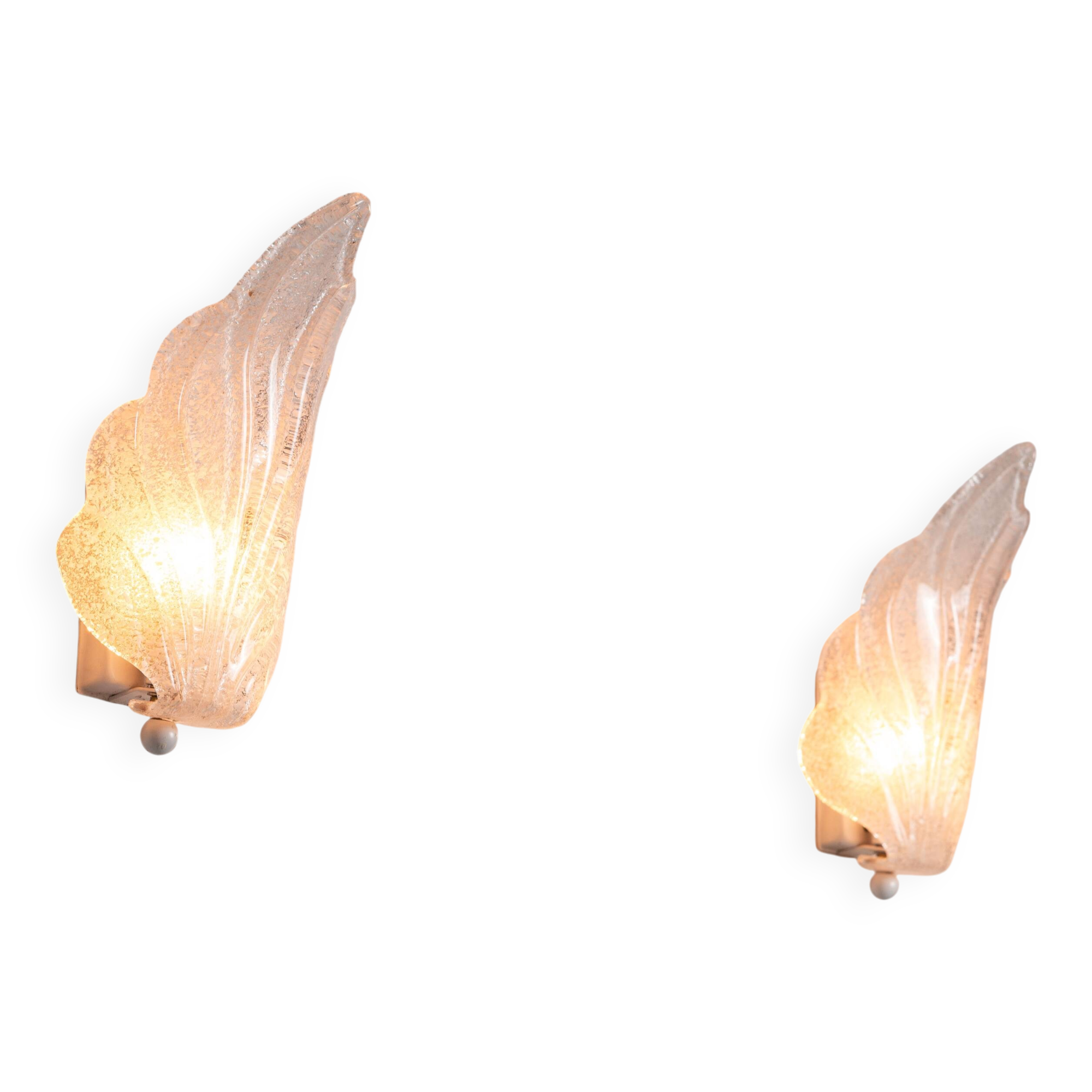 Pair of vintage glass leaf wall lamps