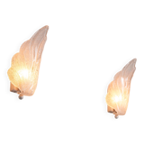Pair of vintage glass leaf wall lamps