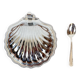 Silver-plated metal shell butter dish with blue insert, 1970
