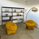Large tubular bookcase shelves design from the 80s metal and wood vintage bauhaus style