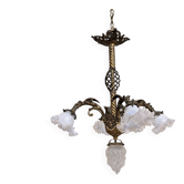 Important lustre en bronze doré à cinq lumières époque Napoléon III XIXe