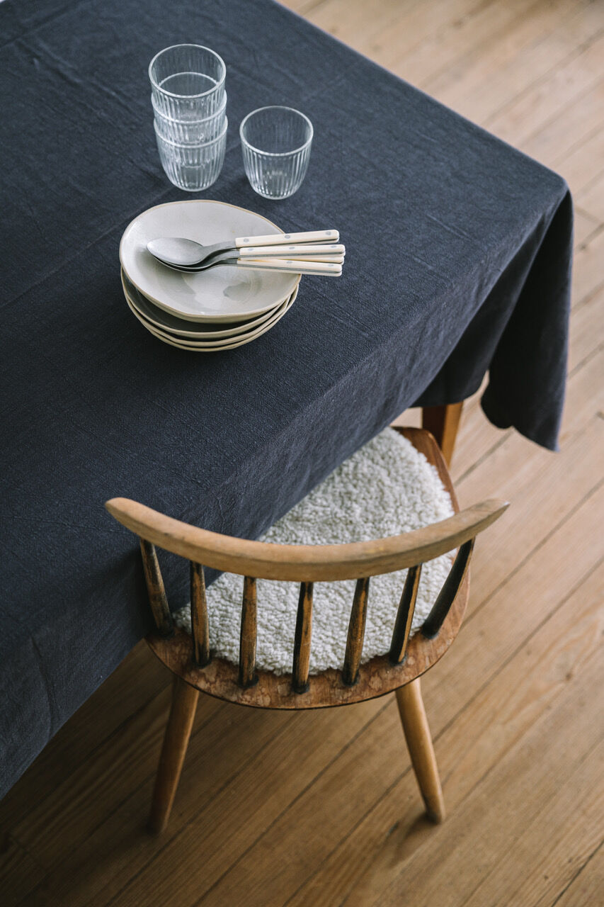 Caviar blue washed linen tablecloth