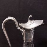 Set of 6 crystal and pewter wine glasses and ewer carafe from France