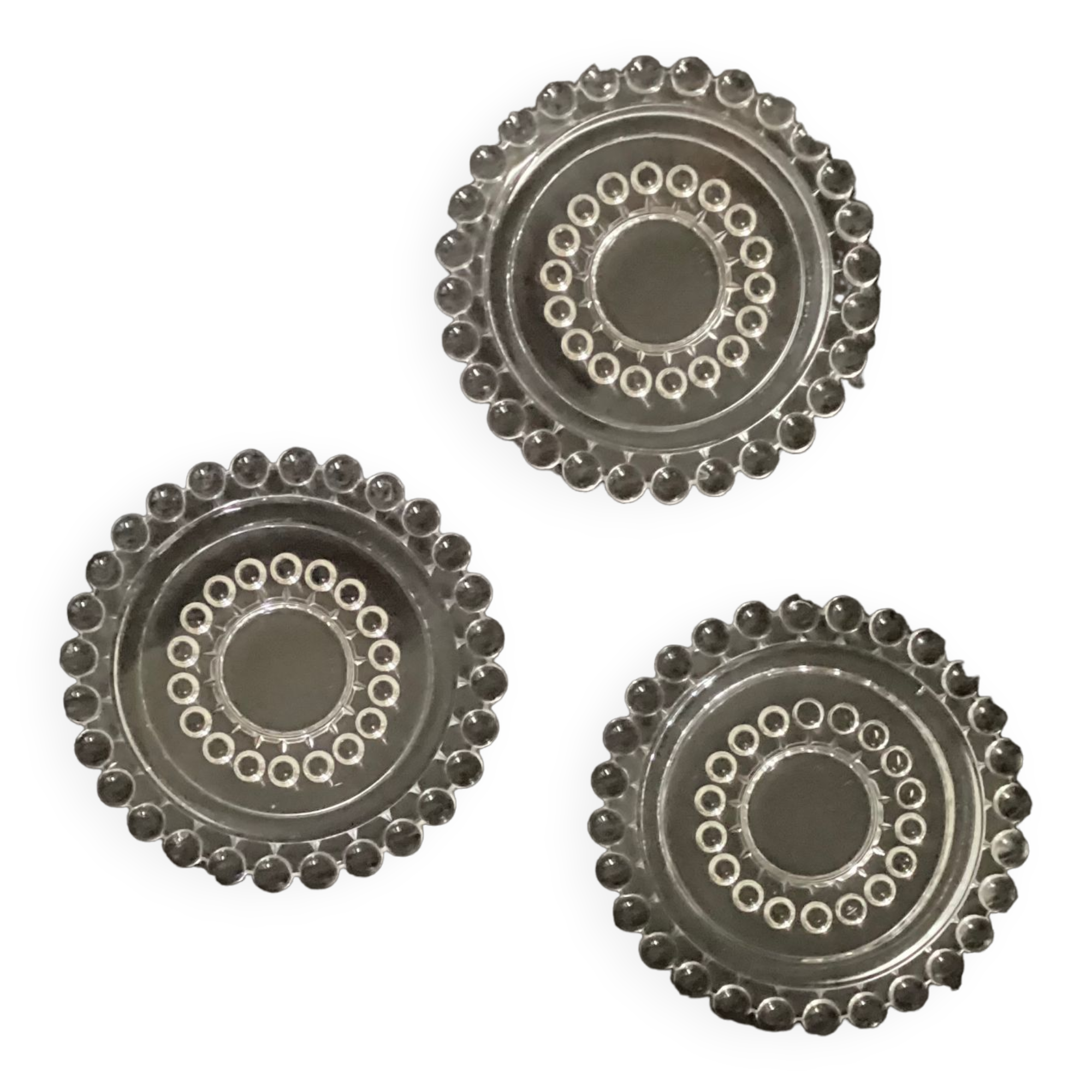 Set of 3 pearl border bottle coasters - vintage