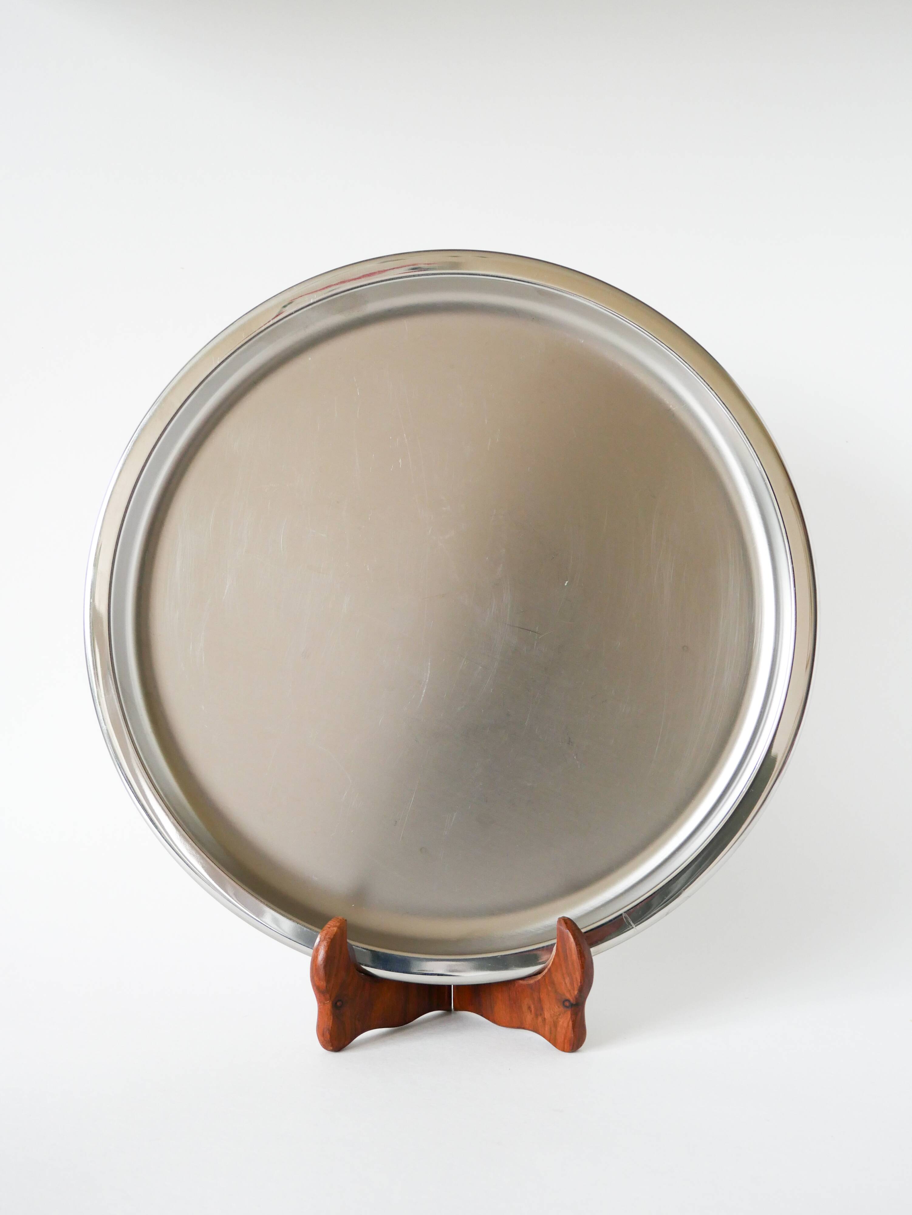 Round vintage stainless steel tray, 1970s