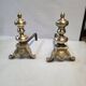 Pair of antique brass andirons, Louis XV style