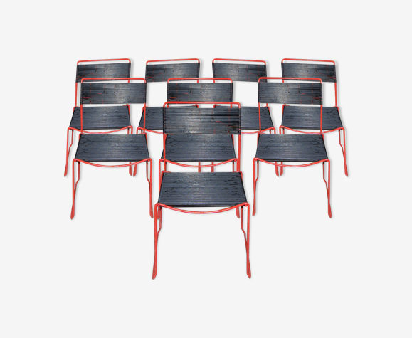 Ensemble de 8 chaises empilables 'Scoubidou' vintage