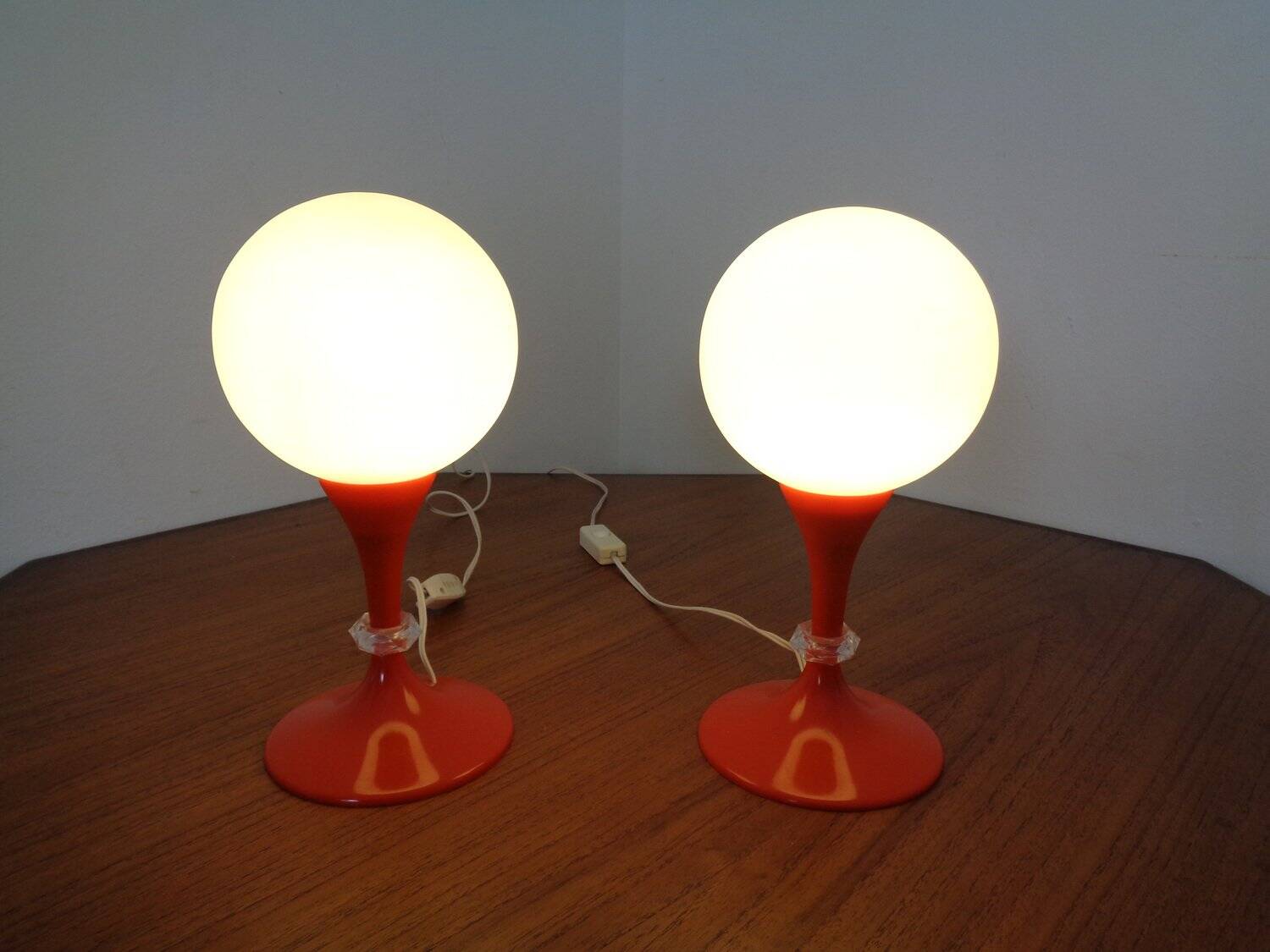 Glass and Plastic Tulip Bedside Lamps, 1970s, Set of 2