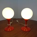 Glass and Plastic Tulip Bedside Lamps, 1970s, Set of 2