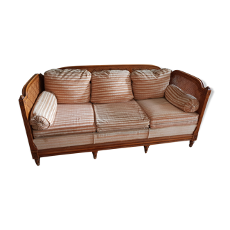 Sofa 3 places cherry masif and wicker
