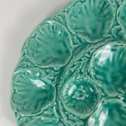 Large oyster plate Gien, slipware, turquoise, 1960-70