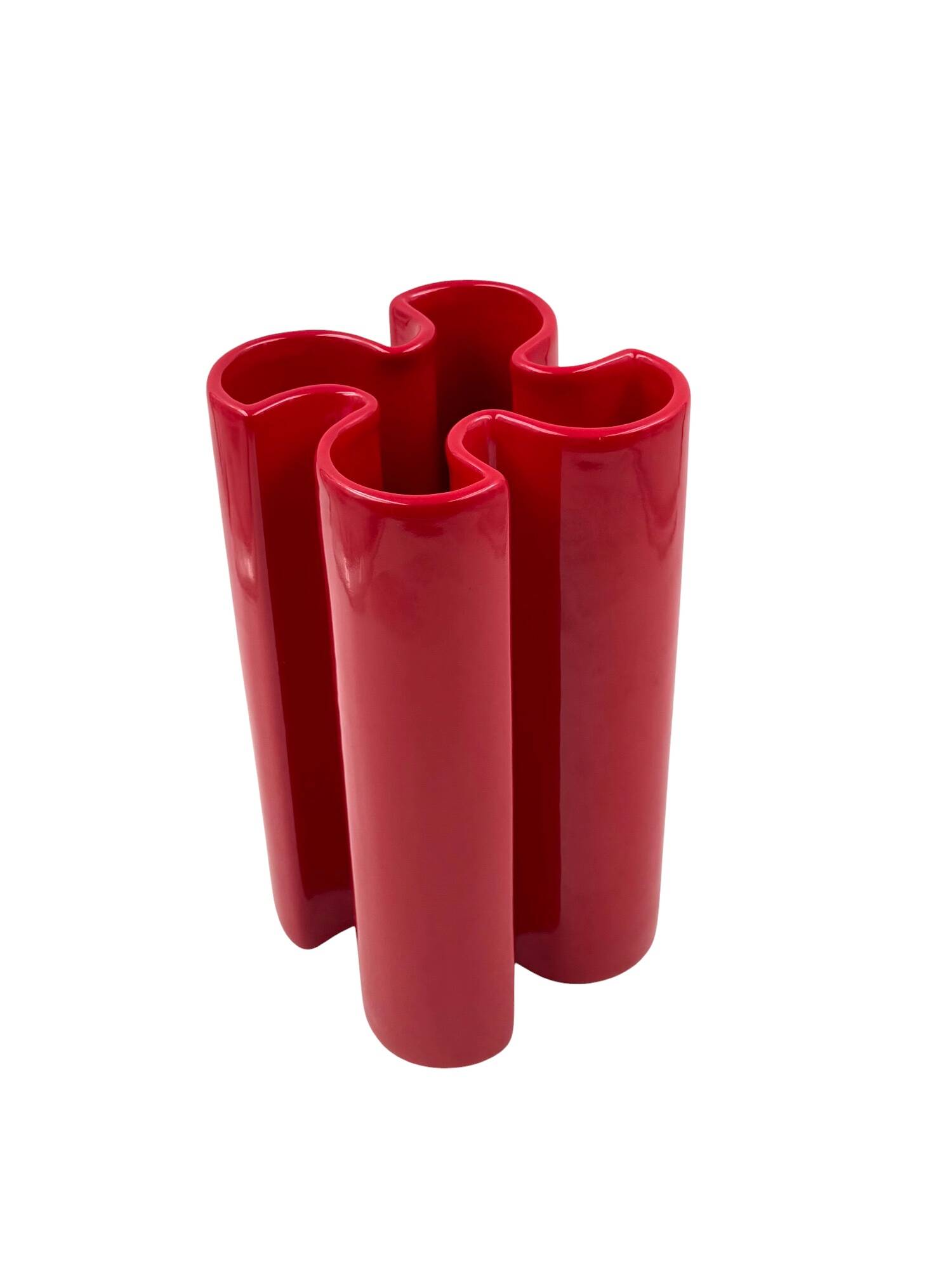 Franco Bettonica, Space age rare red ceramic vase, Gabbianelli Italy ca. 19