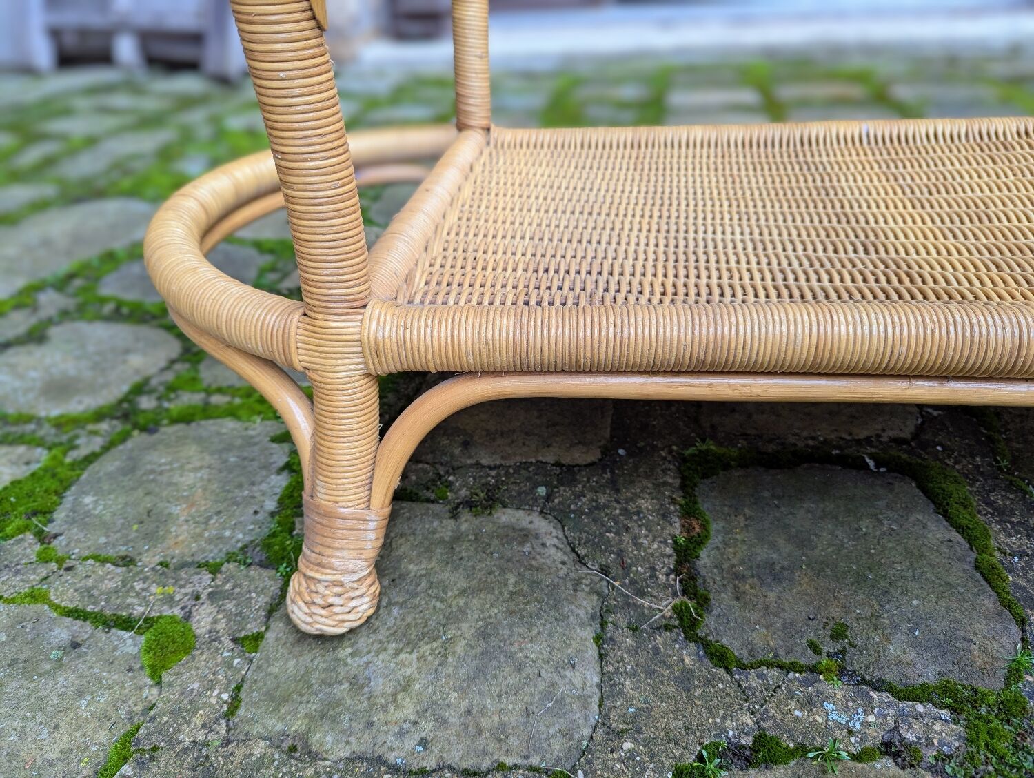 Vintage Rattan and Wicker Coffee Table - Glass Top - Bohemian Style