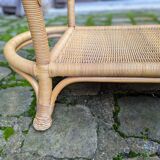 Vintage Rattan and Wicker Coffee Table - Glass Top - Bohemian Style