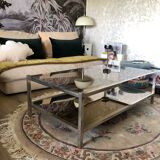 Coffee table 70s metal and smoked glass