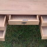 5-drawer desk with tapered legs in raw cherry wood