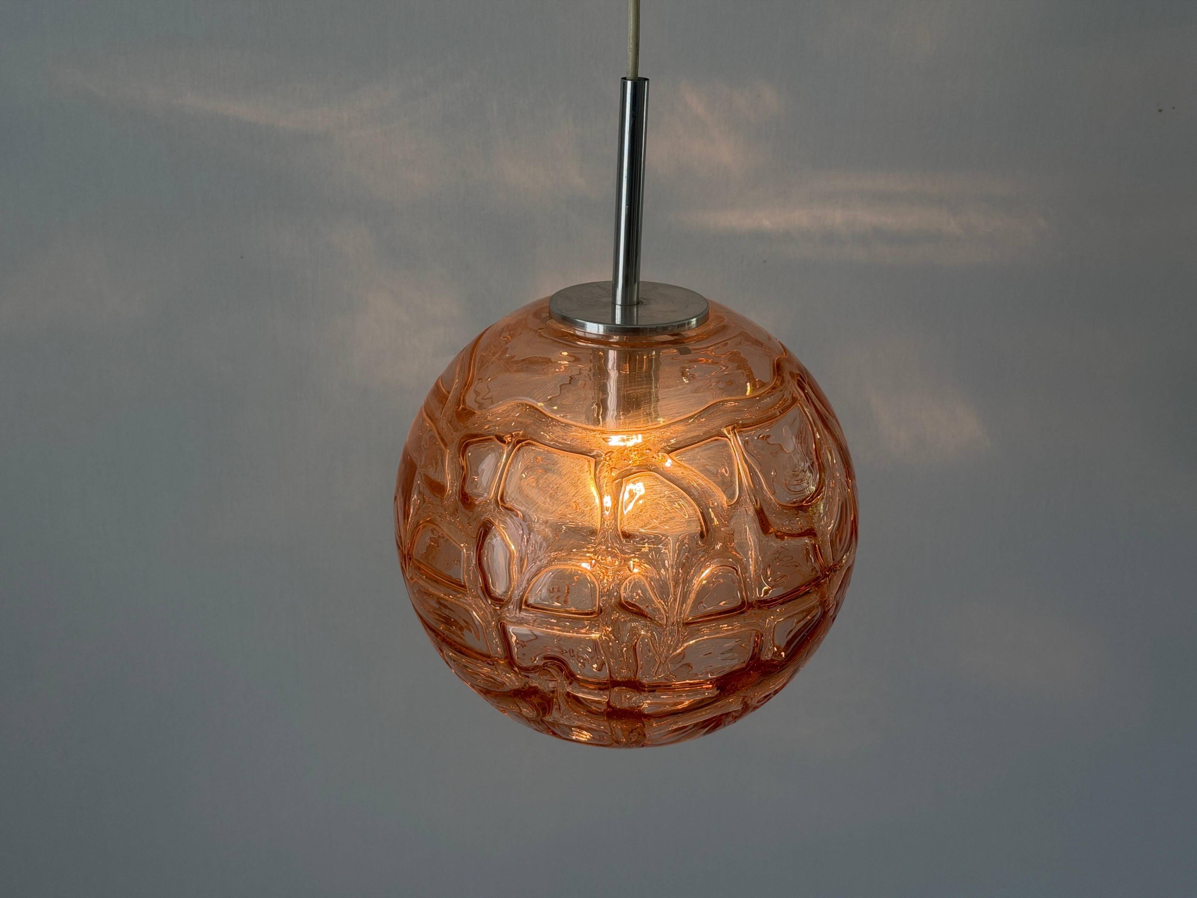 Pink pendant lamp made of hand-blown glass by Doria Leuchten, 1960s Germany.