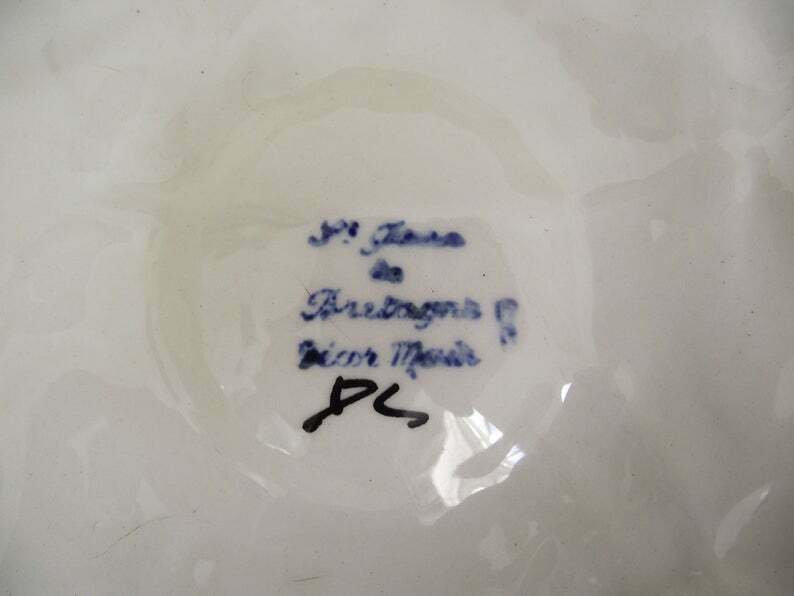 French Vintage Oyster Plate" St jean de Bretagne Faience Hand painted 1960s