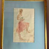 Elegant watercolor on paper depicting a young woman, signed George Bulter