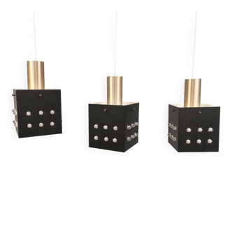 Three older square pendant lamps in Space-Age style, Denmark 1980s