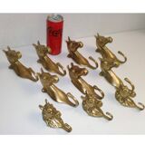 Set of 10 heavy brass horse coat rack wall hooks