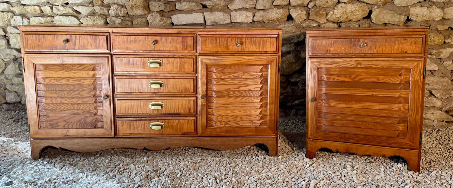 Low sideboard and jam cupboard set - solid wood