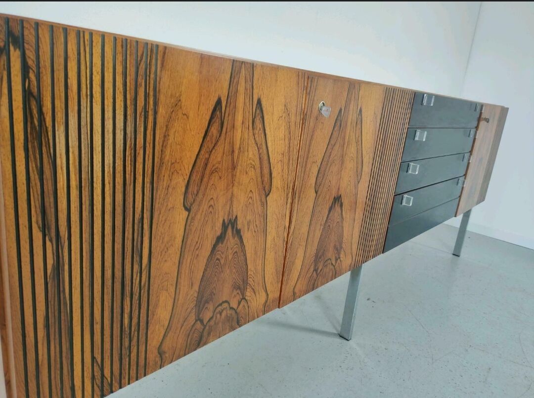 Vintage rosewood sideboard, chrome 1960