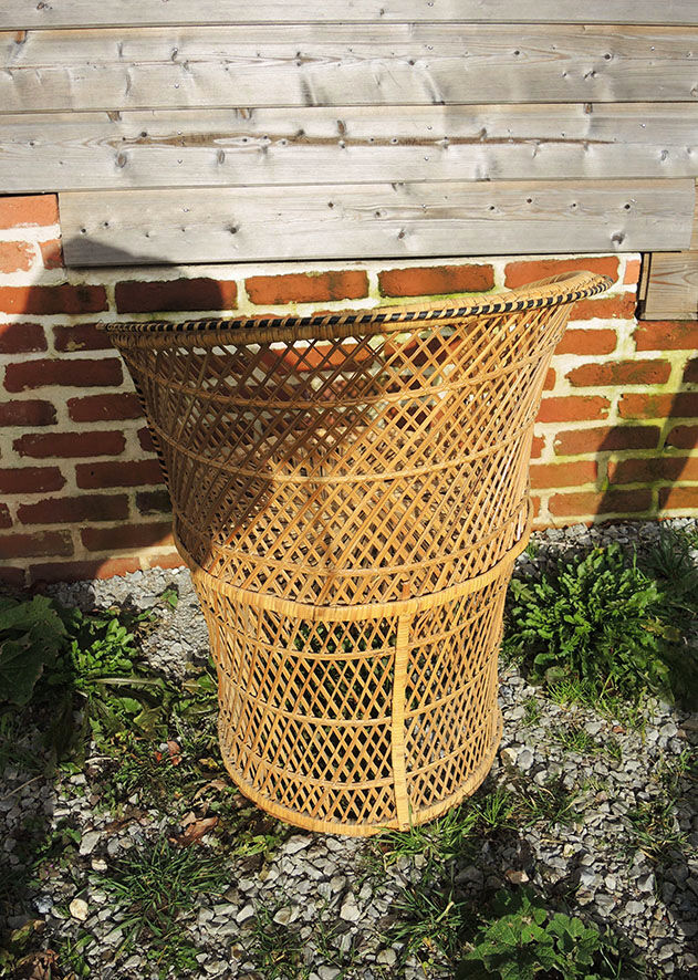 Old wicker / rattan table and armchair