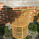 Old wicker / rattan table and armchair