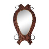 Brutalist mirror in wood and rope, free form.