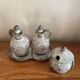 Salt, pepper, and mustard set in stoneware