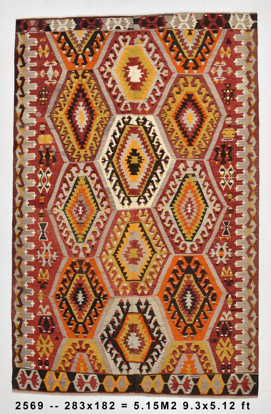 6x9 Colorful Handmade Geometric Kilim Rug, 182x283Cm