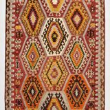6x9 Colorful Handmade Geometric Kilim Rug, 182x283Cm