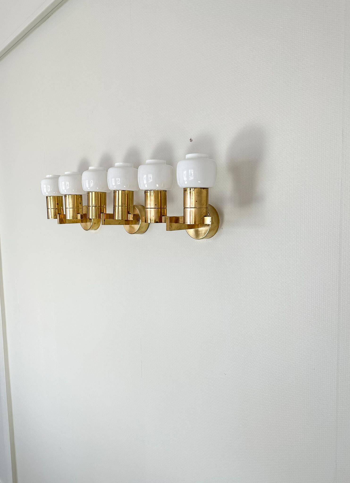 Brass and opaline glass wall lamps by Hans-Agne Jakobsson in mid-century style, Sweden, 1960s.