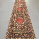 Distressed Turkish Narrow Runner 397x63 cm wool Vintage Tribal Rug