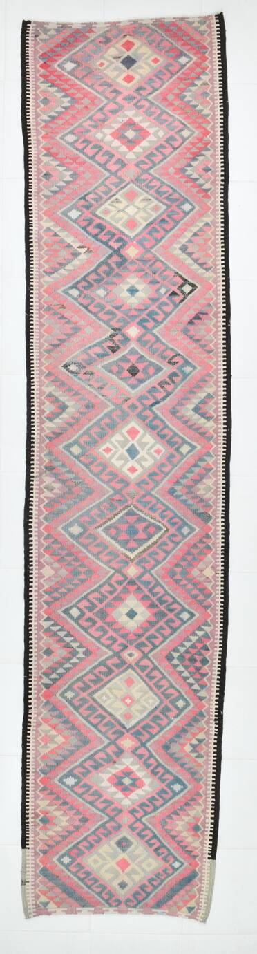 3x12 Soft Wool Pink Oriental Vintage Kilim Runner Rug