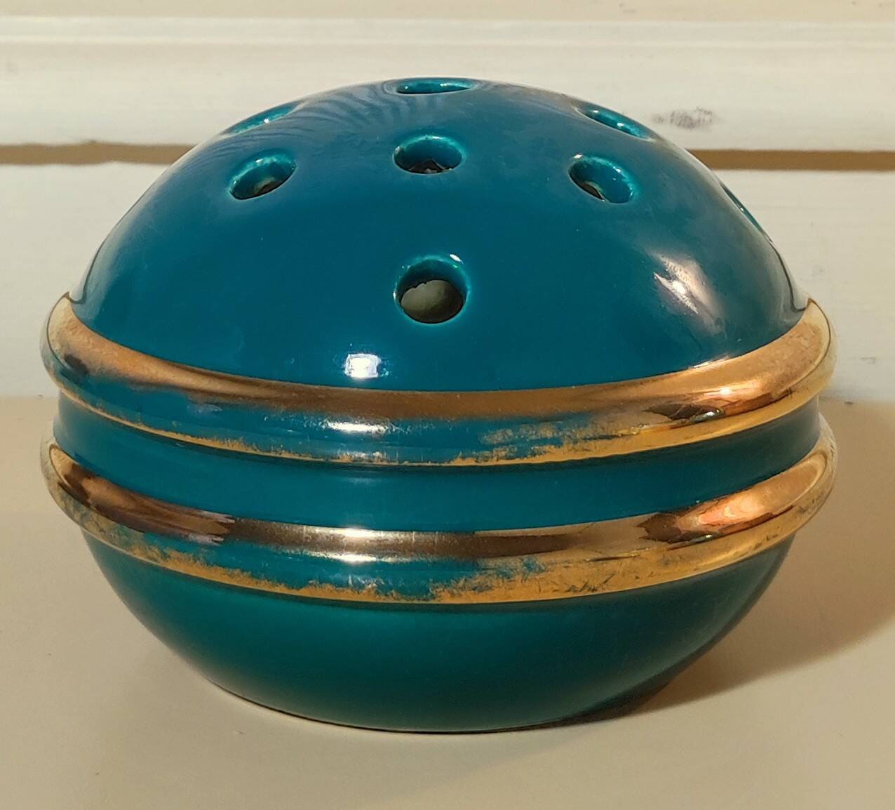 Art Deco green & gold flower ball vase