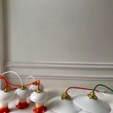 Pair of orange opaline tulips gradient white thread 70s