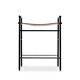 Set of 3 contemporary bar stools in natural brown leather and black rubber.