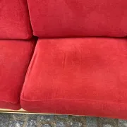 Art Deco 3-seater convertible sofa in genuine beige leather and red fabric from the 1980s.