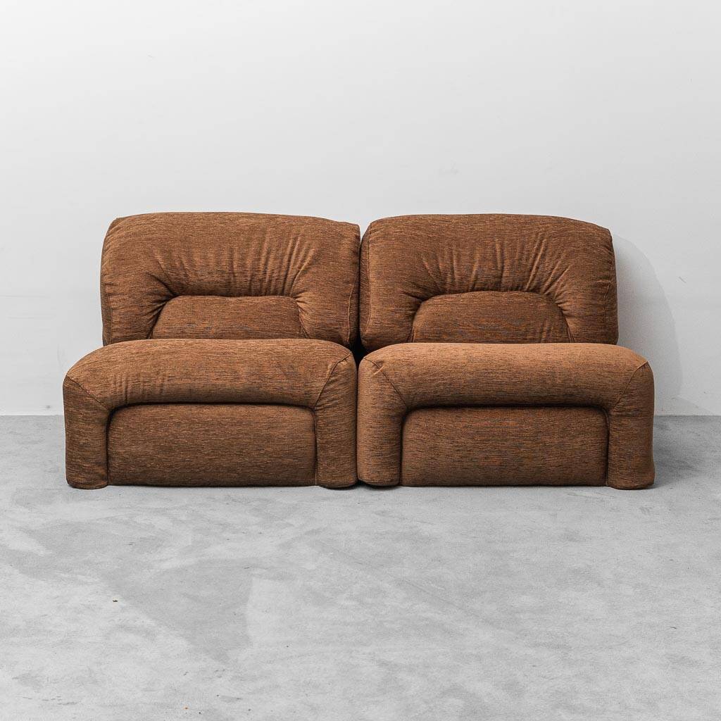 Modular 2-seater sofa in brown fabric, 1970s vintage modernism