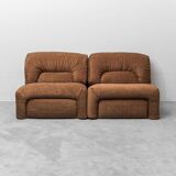 Modular 2-seater sofa in brown fabric, 1970s vintage modernism